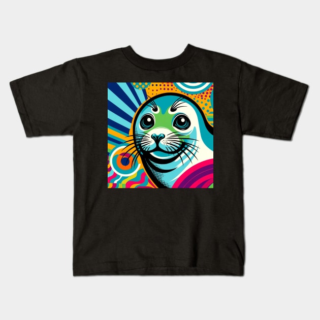 Arctic Aura Weddell Seal Pop Art - Polar Elegance Kids T-Shirt by PawPopArt